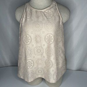 Elodie Womens sz L Halter cut Tank Top Cream Lace Lined Sleeveless Round Neck
